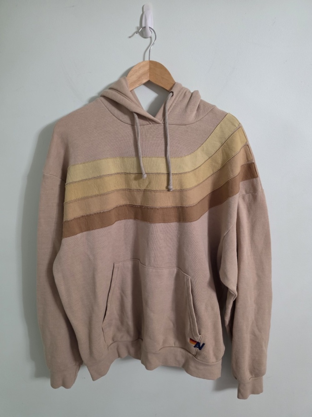 Aviator Nation Wave Stripe 4 Relaxed Pullover Hoodie Sand Size Medium